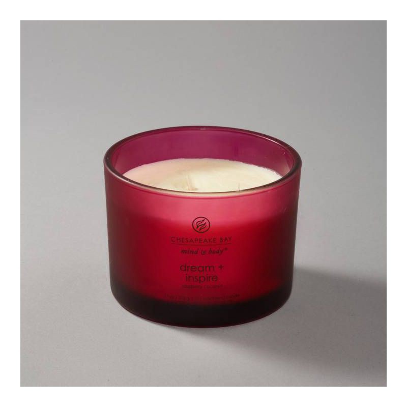 slide 4 of 7, 3-Wick Frosted Glass Dream + Inspire Lidded Jar Candle Burgundy 11oz - Mind & Body by Chesapeake Bay Candle: Essential Oils, Soy Wax Blend, 11 oz