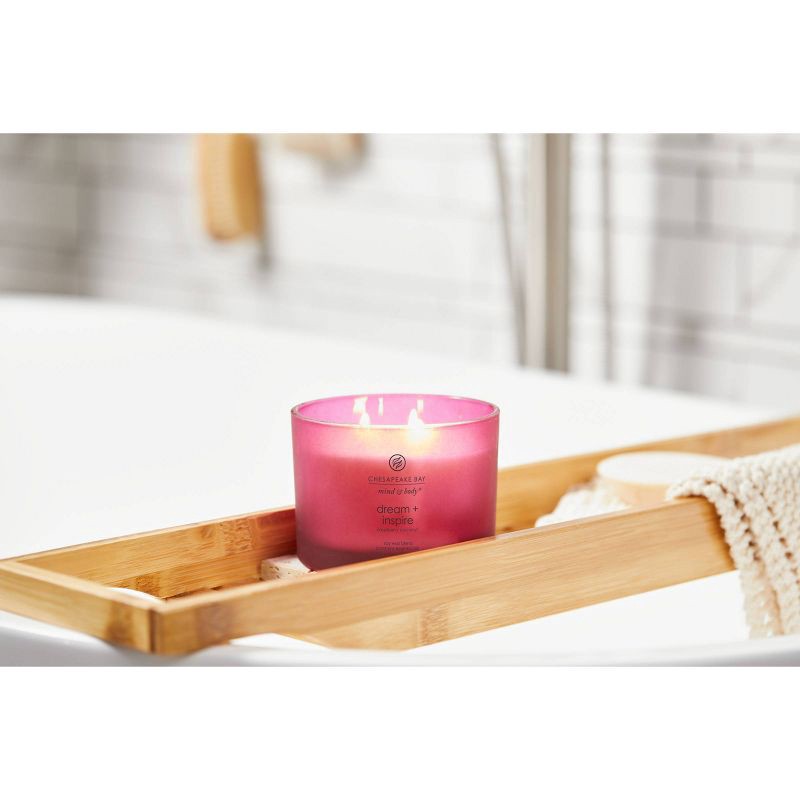 slide 6 of 7, 3-Wick Frosted Glass Dream + Inspire Lidded Jar Candle Burgundy 11oz - Mind & Body by Chesapeake Bay Candle: Essential Oils, Soy Wax Blend, 11 oz