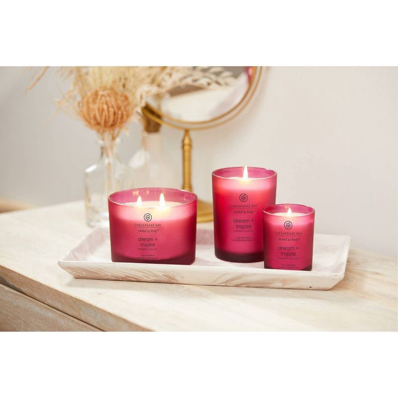 slide 7 of 7, Frosted Glass Dream + Inspire Lidded Jar Candle Burgundy 3.7oz - Mind & Body by Chesapeake Bay Candle: Essential Oils, Soy Wax Blend, 24hr Burn, 3.7 oz