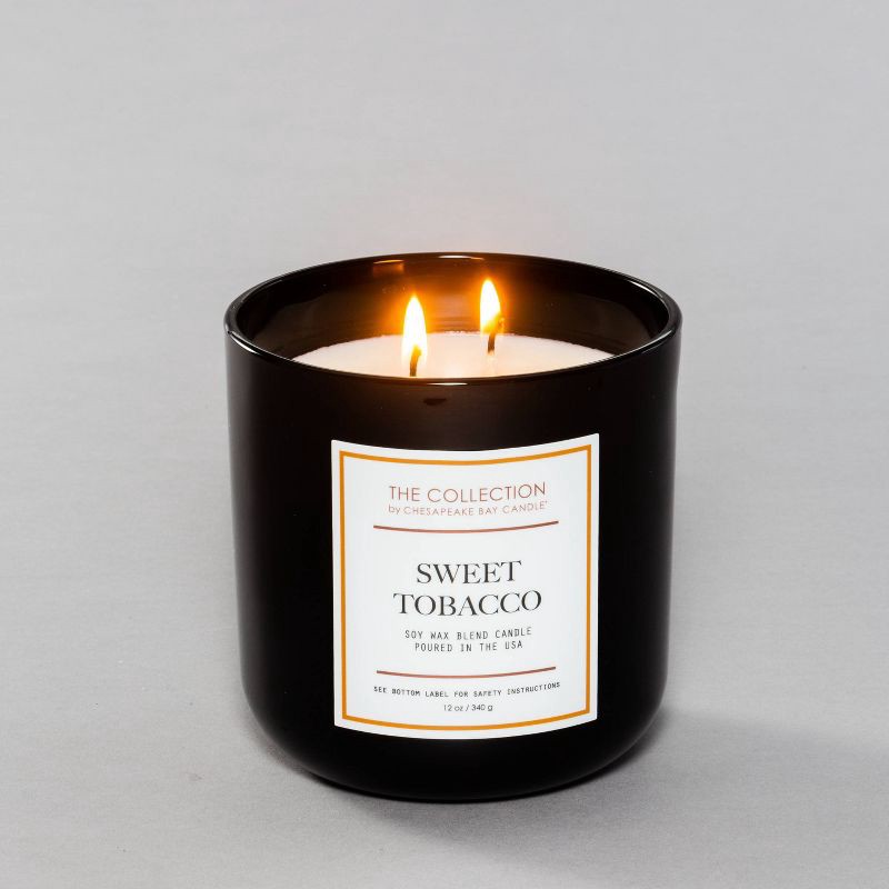 slide 3 of 3, 2-Wick Black Glass Sweet Tobacco Lidded Jar Candle 12oz - The Collection By Chesapeake Bay Candle, 12 oz