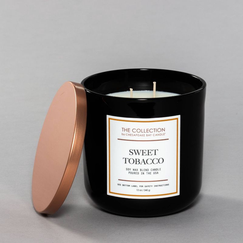 slide 2 of 3, 2-Wick Black Glass Sweet Tobacco Lidded Jar Candle 12oz - The Collection By Chesapeake Bay Candle, 12 oz