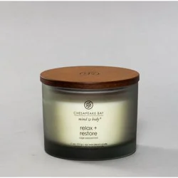 3-Wick Frosted Glass Relax + Restore Lidded Jar Candle Light Gray 11oz - Mind & Body by Chesapeake Bay Candle: Essential Oils, Soy Wax Blend