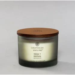 3-Wick Frosted Glass Relax + Restore Lidded Jar Candle Light Gray 11oz - Mind & Body by Chesapeake Bay Candle: Essential Oils, Soy Wax Blend