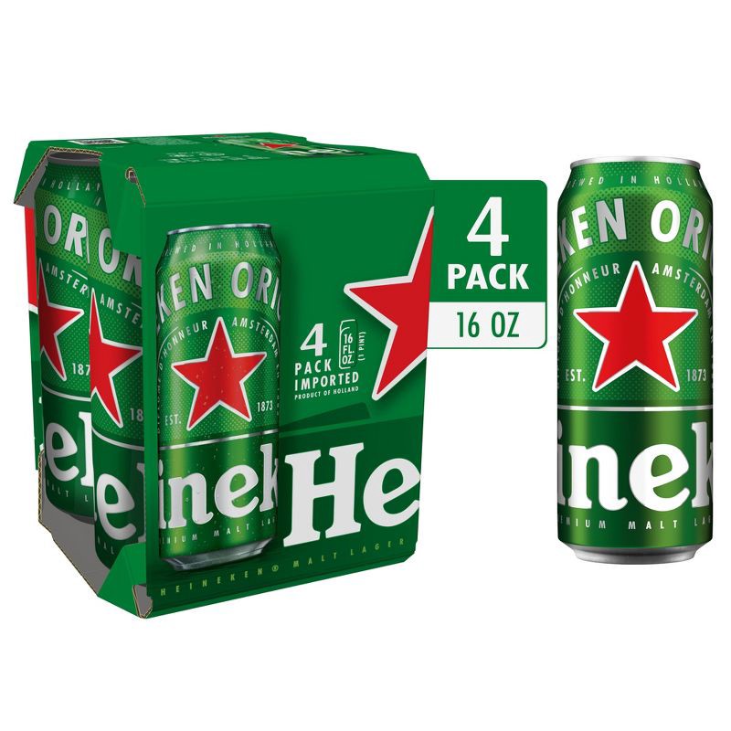 slide 3 of 6, Heineken Original Lager Beer - 4pk/16 fl oz Cans, 4 ct; 16 fl oz