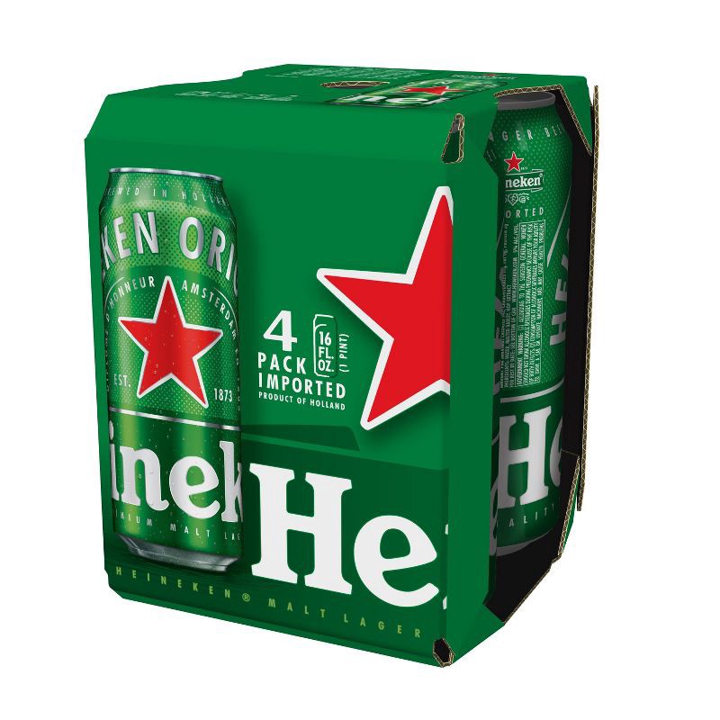 slide 2 of 6, Heineken Original Lager Beer - 4pk/16 fl oz Cans, 4 ct; 16 fl oz