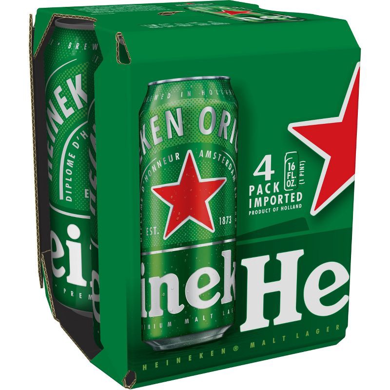 slide 1 of 6, Heineken Original Lager Beer - 4pk/16 fl oz Cans, 4 ct; 16 fl oz