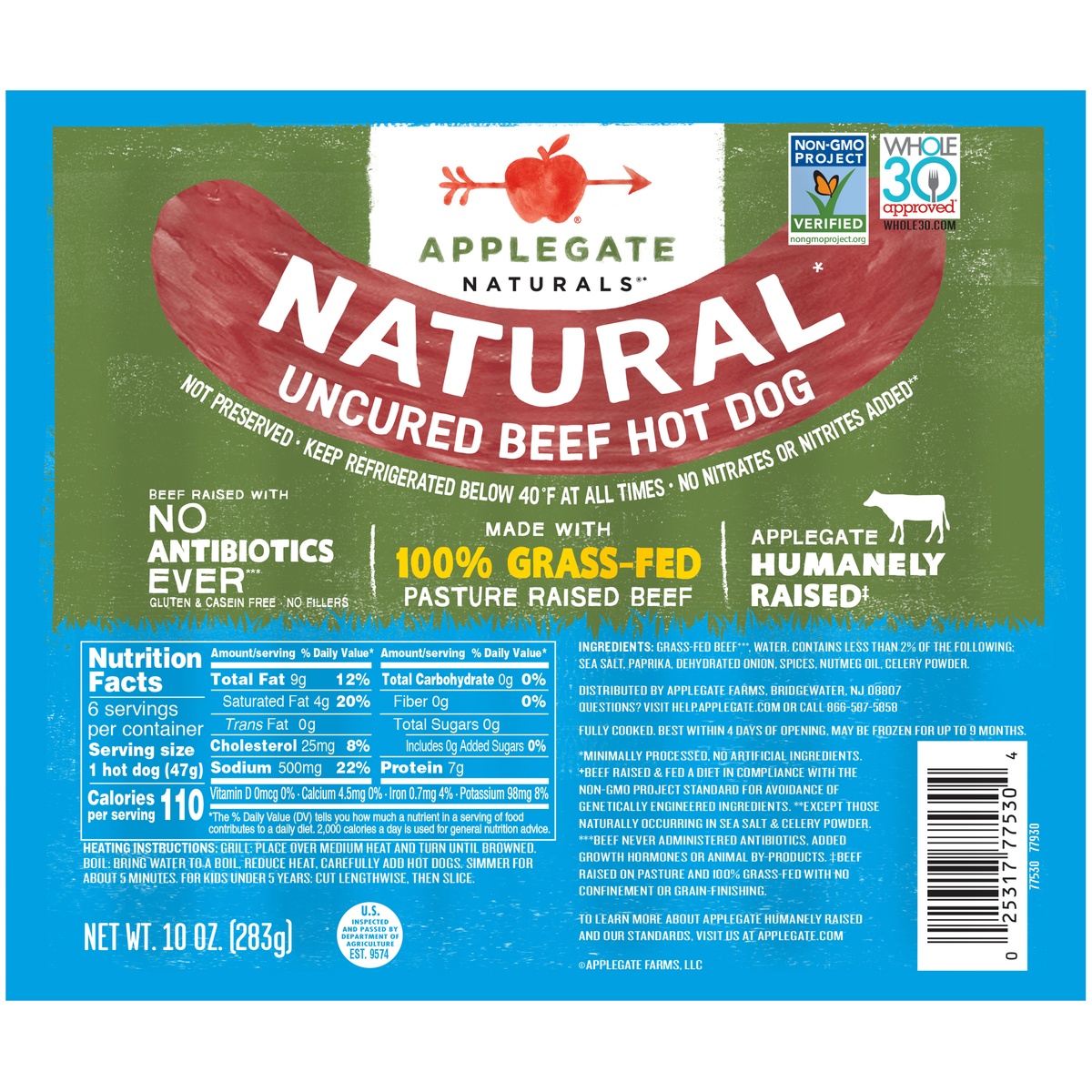 slide 7 of 9, Applegate Natural Uncured Beef Hot Dog, 10 oz