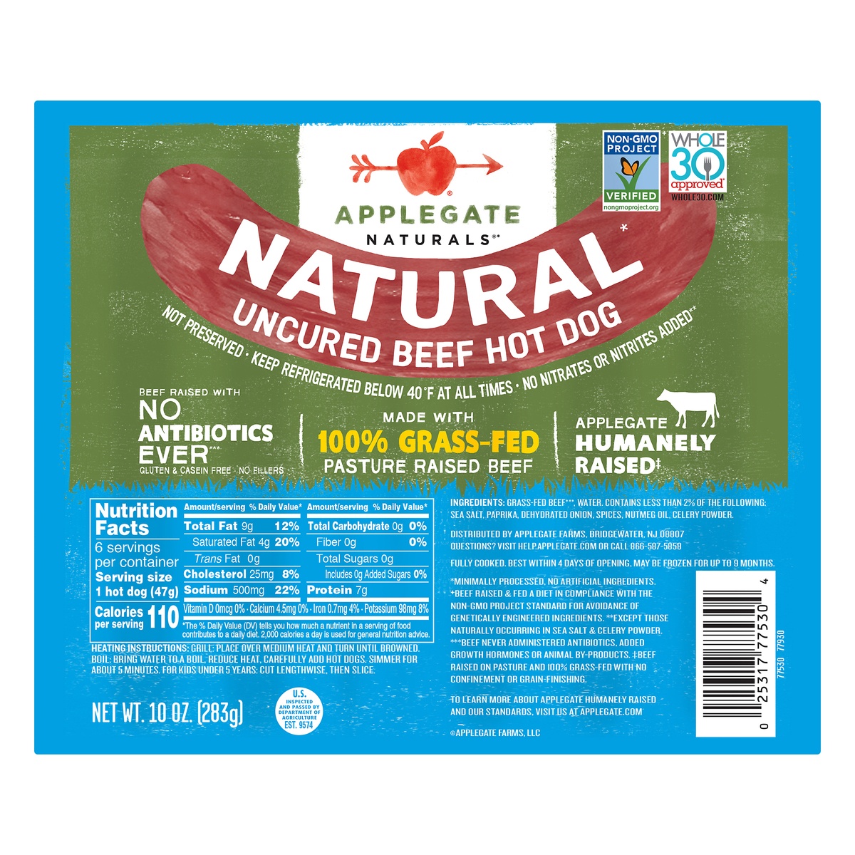 slide 9 of 9, Applegate Natural Uncured Beef Hot Dog, 10 oz