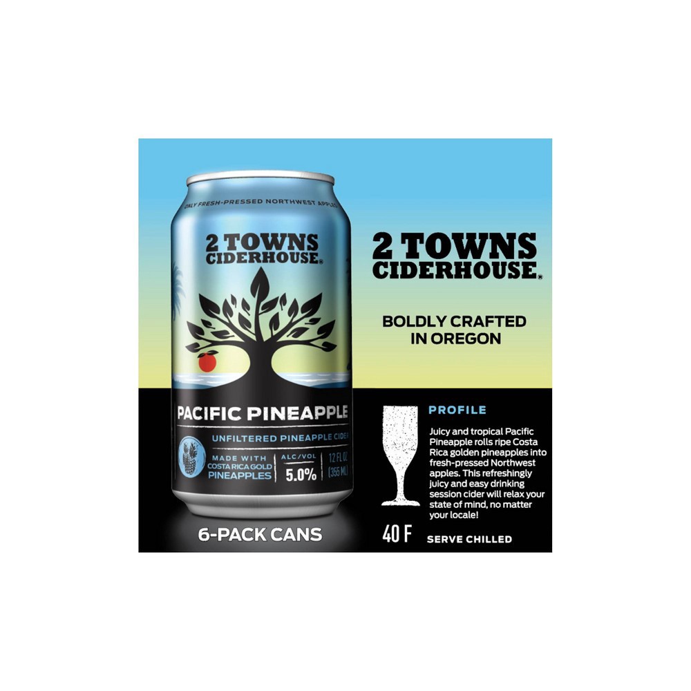 slide 2 of 3, 2 Towns Ciderhouse 2 Towns Pacific Pineapple Unfiltered Hard Cider - 6pk/12 fl oz Cans, 6 ct; 12 fl oz