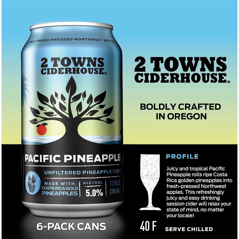 slide 3 of 5, 2 Towns Ciderhouse 2 Towns Pacific Pineapple Unfiltered Hard Cider - 6pk/12 fl oz Cans, 6 ct; 12 fl oz