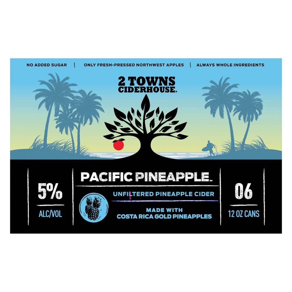 slide 3 of 3, 2 Towns Ciderhouse 2 Towns Pacific Pineapple Unfiltered Hard Cider - 6pk/12 fl oz Cans, 6 ct; 12 fl oz