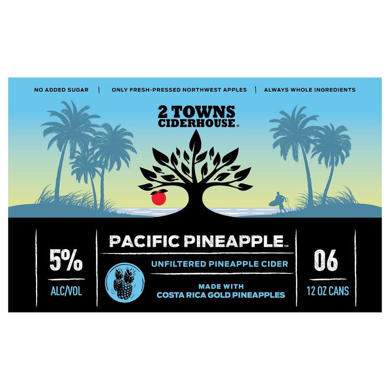 slide 1 of 5, 2 Towns Ciderhouse 2 Towns Pacific Pineapple Unfiltered Hard Cider - 6pk/12 fl oz Cans, 6 ct; 12 fl oz