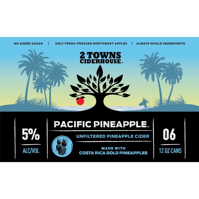 slide 1 of 5, 2 Towns Ciderhouse 2 Towns Pacific Pineapple Unfiltered Hard Cider - 6pk/12 fl oz Cans, 6 ct; 12 fl oz