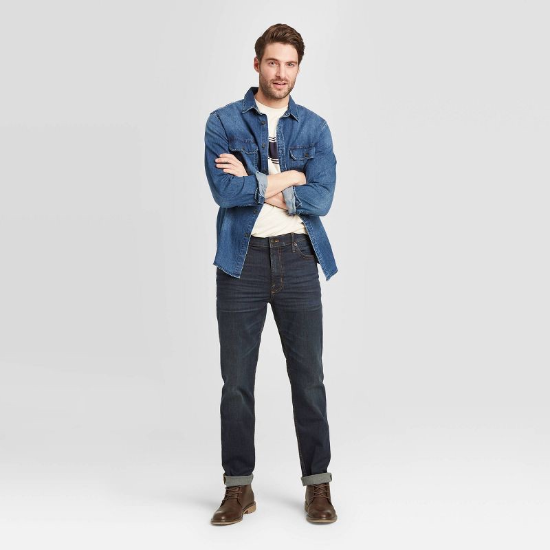 slide 3 of 3, Men's Slim Fit Jeans - Goodfellow & Co™ Indigo 34x32: Mid Rise, Stretch Denim, Fly Button Closure, 1 ct