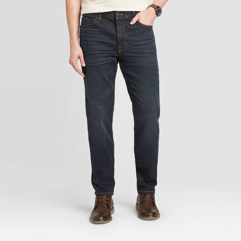 slide 1 of 3, Men's Slim Fit Jeans - Goodfellow & Co™ Indigo 34x32: Mid Rise, Stretch Denim, Fly Button Closure, 1 ct