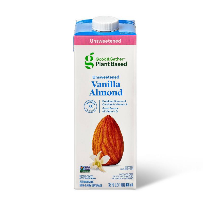 slide 1 of 3, Unsweetened Vanilla Almond Milk - 32oz - Good & Gather™, 32 oz