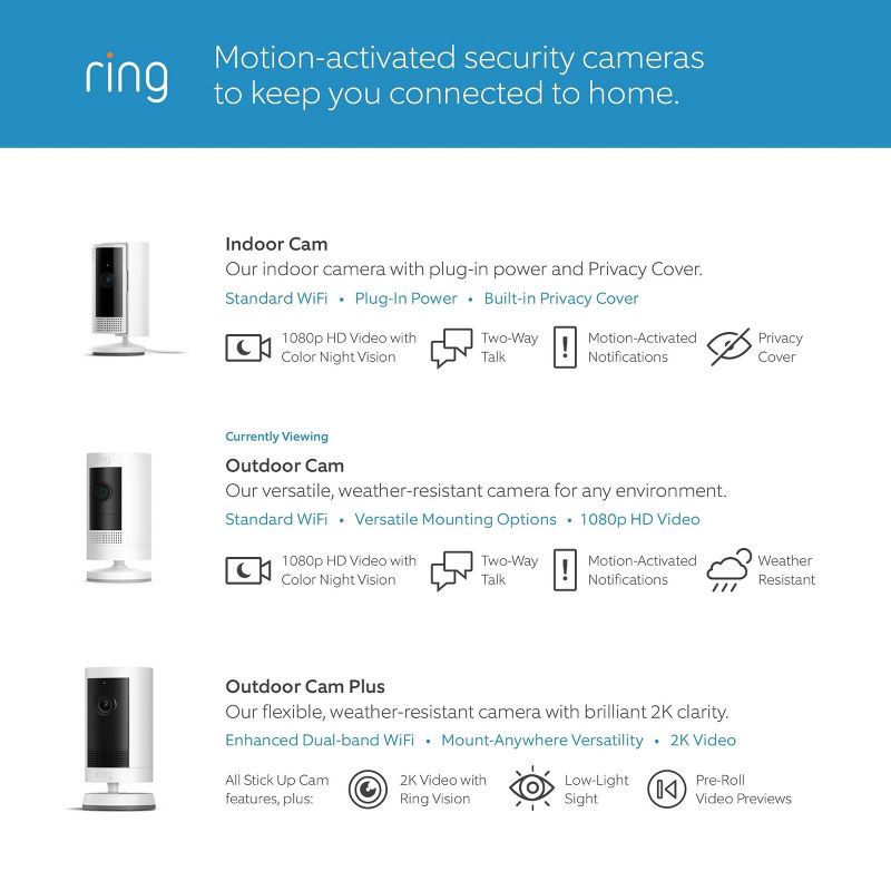 slide 5 of 9, Ring Outdoor Cam (Stick Up Cam) 1080p Wireless Security Camera (Battery), 1 ct