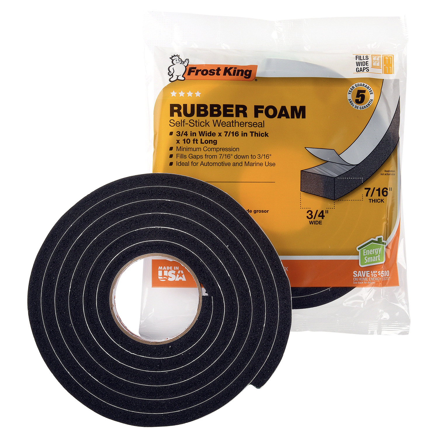 slide 2 of 2, Frost King Rubber Foam Tape, 3/4 x 7/16 x 10', Black, 1 ct