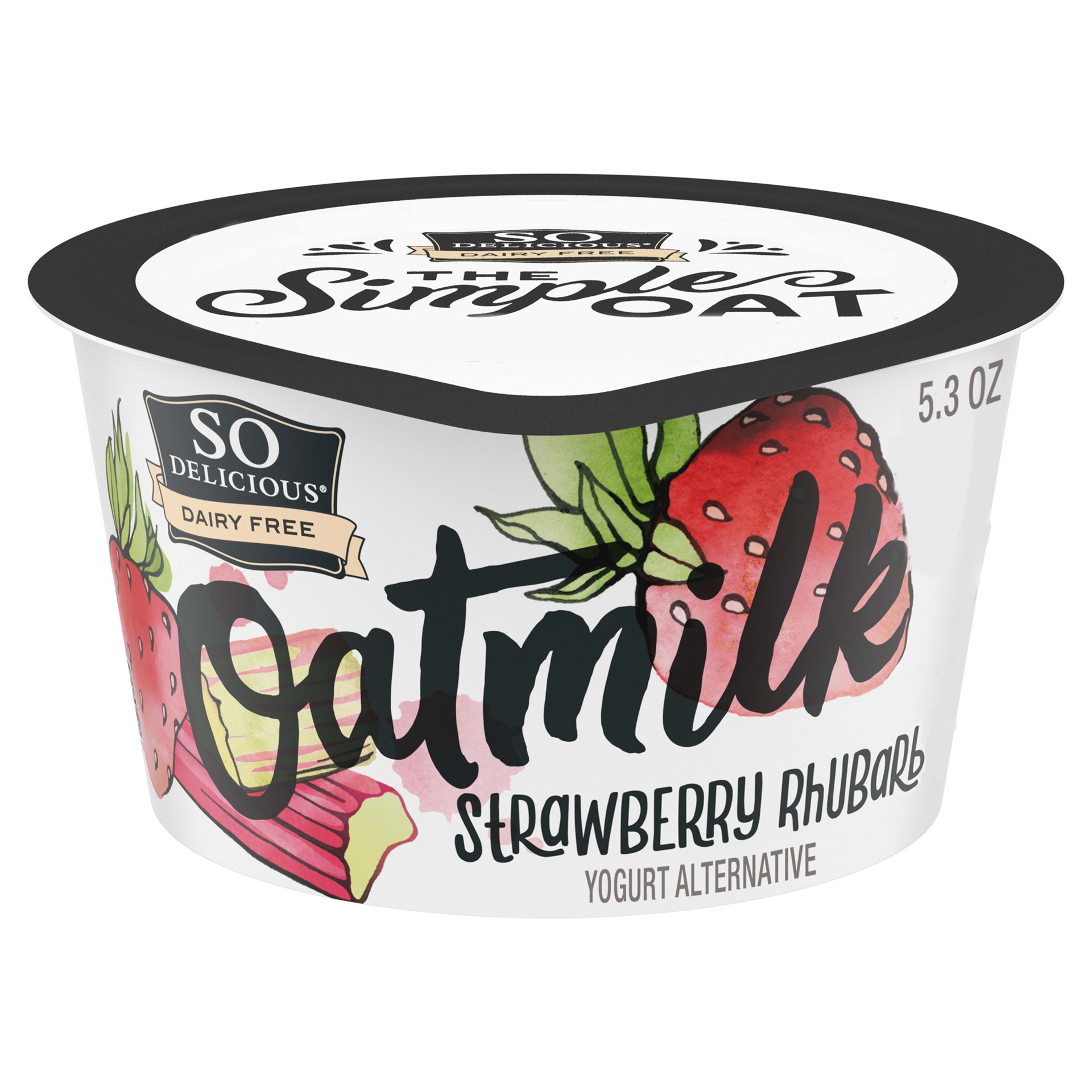 slide 1 of 10, So Delicious Dairy Free Oat Milk Yogurt Alternative, Strawberry Rhubarb, Vegan, 5.3 oz., 5.3 oz