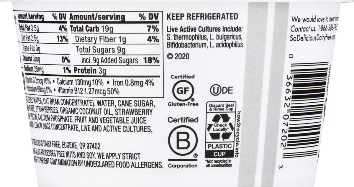 slide 8 of 10, So Delicious Dairy Free Oat Milk Yogurt Alternative, Strawberry Rhubarb, Vegan, 5.3 oz., 5.3 oz