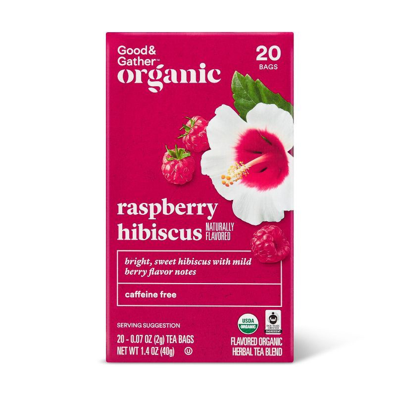 slide 1 of 4, Organic Raspberry Hibiscus Tea - 20ct - Good & Gather™, 20 ct