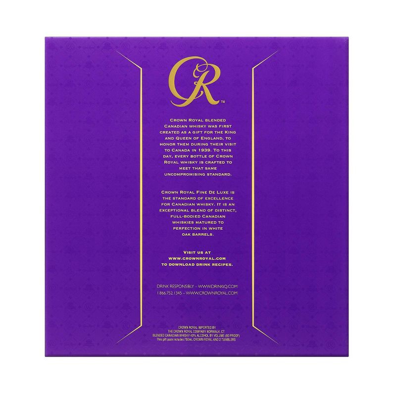 slide 2 of 3, Crown Royal Fine De Luxe Canadian Whisky Holiday Gift Set - 750ml Bottle with Rocks Glasses, 750 ml