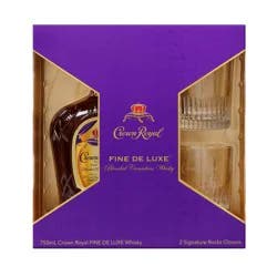 Crown Royal Fine De Luxe Canadian Whisky Holiday Gift Set - 750ml Bottle with Rocks Glasses