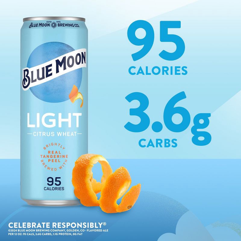 slide 2 of 4, Blue Moon Light Citrus Wheat Craft Beer - 12pk/12 fl oz Slim Cans, 12 ct; 12 fl oz