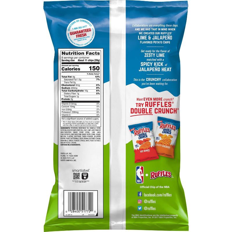 slide 2 of 3, Ruffles Lime and Jalapeno Potato Chips - 8oz, 8 oz
