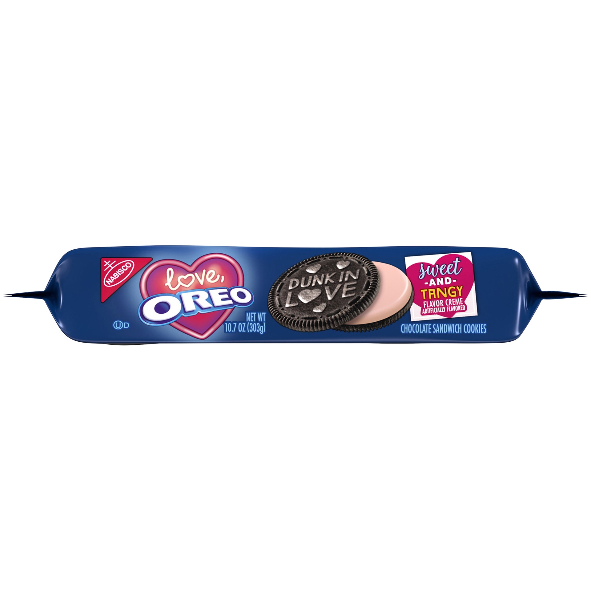 slide 4 of 5, OREO Chocolate Sandwich Cookies, Strawberry Flavored Creme, Special Love Edition, 1 Resealable 10.7 oz Pack, 0.7 lb