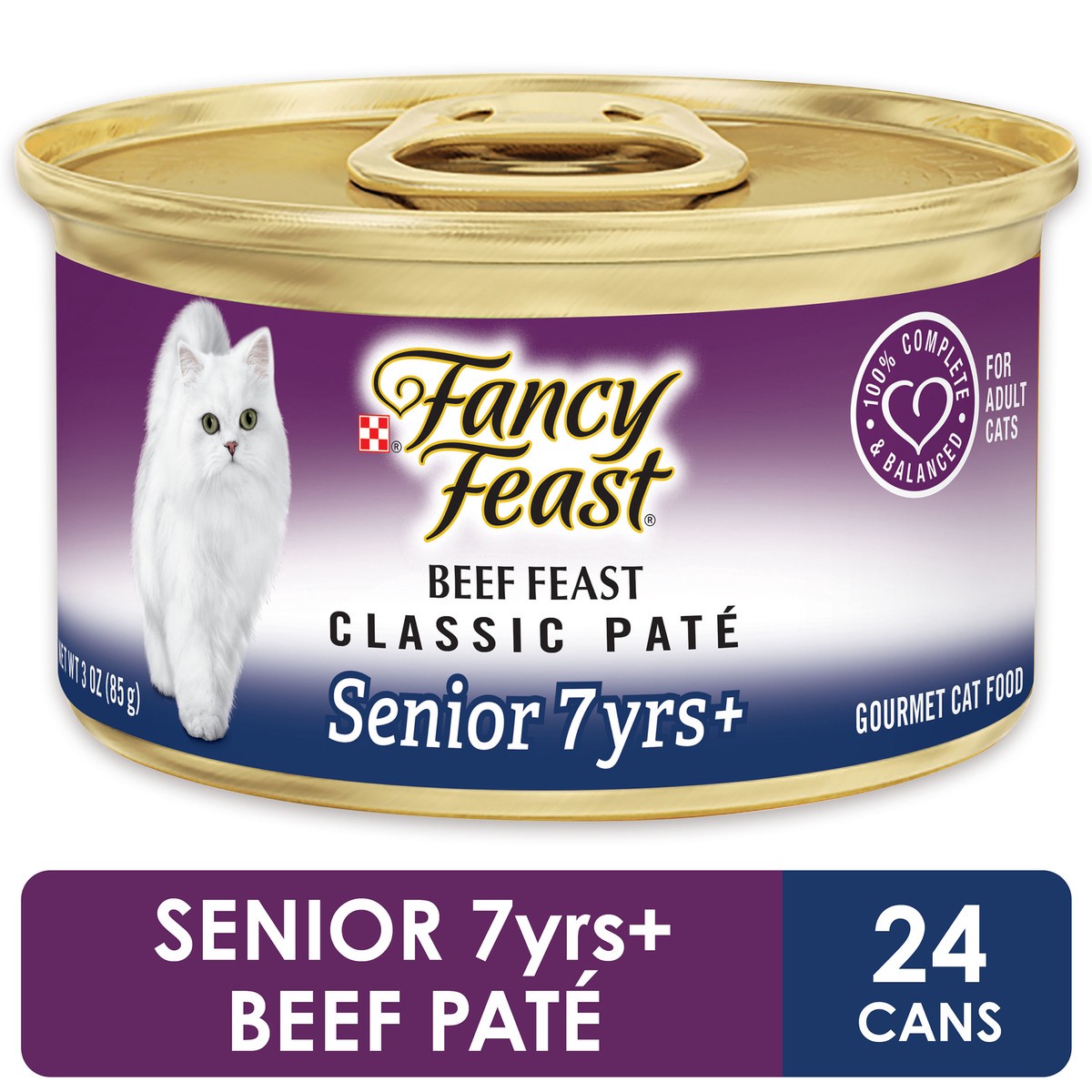 slide 15 of 15, Fancy Feast Purina Fancy Feast High Protein Senior Pate Wet Cat Food, Beef Feast Senior 7+, 3 oz