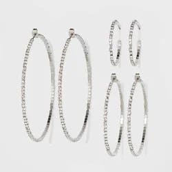 Trio Imitation Rhodium with Glass Crystal Rhinestone Hoop Stud Earring Set 3pc - Wild Fable™ White Crystal: Sparkly Hoops, Nickel-Free Metal