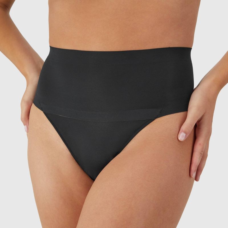 slide 5 of 11, Maidenform Women's Shapewear 2pk Light Shaping Thong SES080 - Black/Beige S: Medium Control, Tummy & Hip Slimming, 2 ct