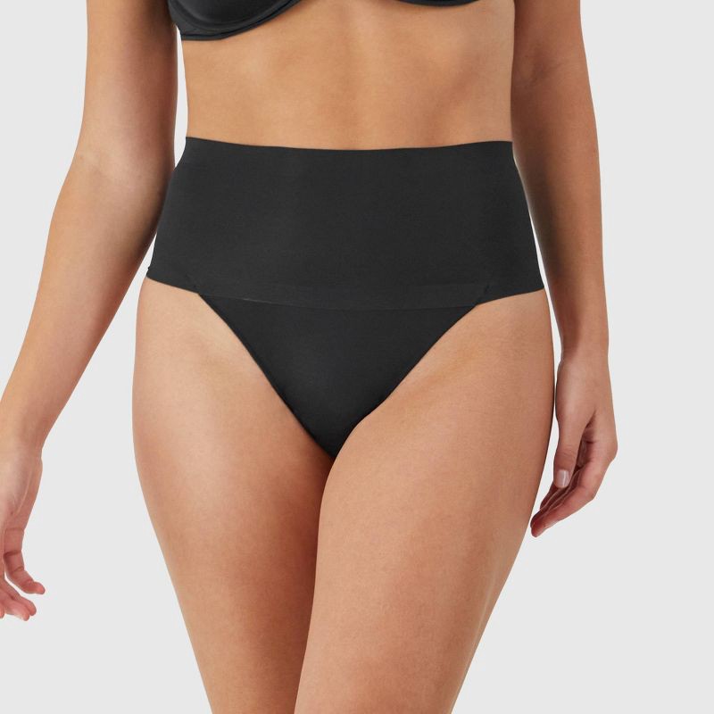 slide 3 of 11, Maidenform Women's Shapewear 2pk Light Shaping Thong SES080 - Black/Beige M: Medium Control Top, Tummy & Hip Slimming, 2 ct