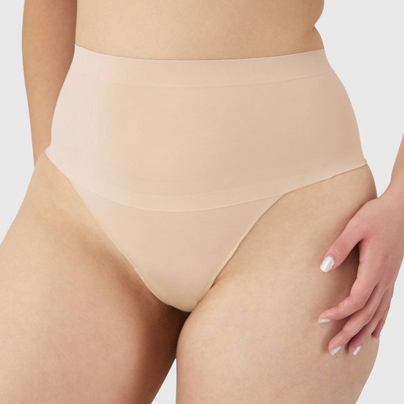 slide 4 of 11, Maidenform Women's Shapewear 2pk Light Shaping Thong SES080 - Black/Beige M: Medium Control Top, Tummy & Hip Slimming, 2 ct