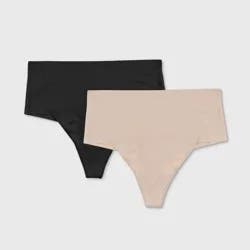 Maidenform Women's Shapewear 2pk Light Shaping Thong SES080 - Black/Beige M: Medium Control Top, Tummy & Hip Slimming