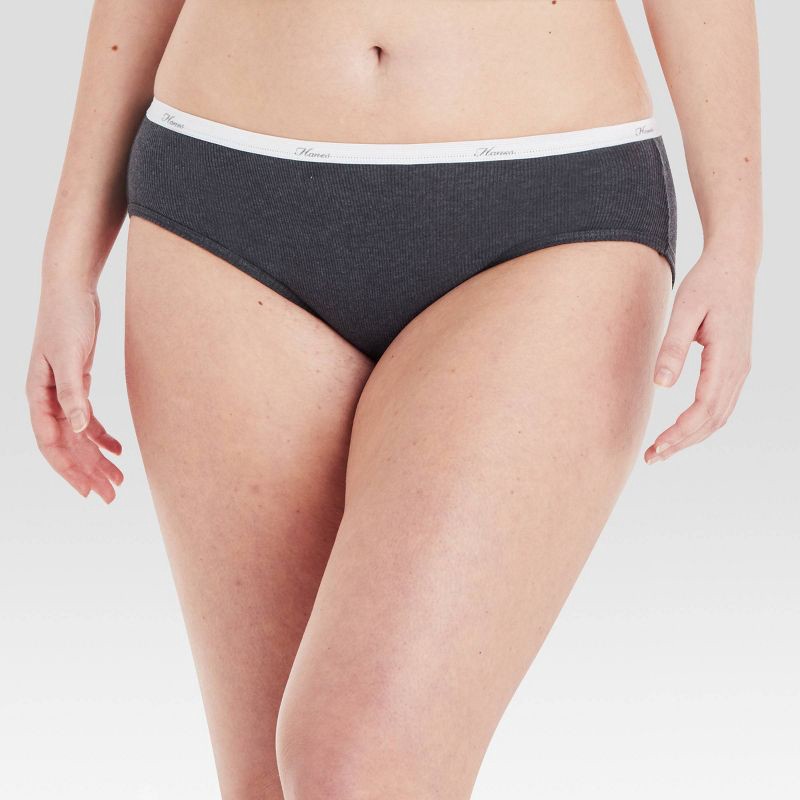 slide 3 of 4, Hanes Women's 6pk Cotton Ribbed Heather Hipster Underwear - Colors May Vary 8: Tagless, Moisture Wicking, Lightweight Fabric, 6 ct