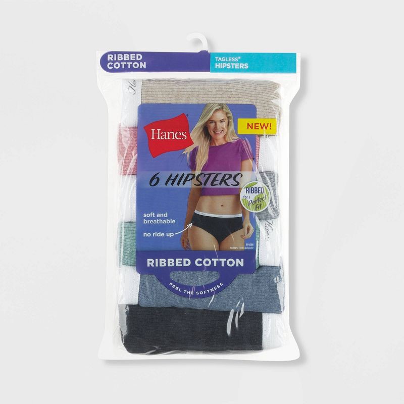 Hanes Women's 6pk Cotton Ribbed Heather Hipster Underwear - Colors May Vary  9 6 ct