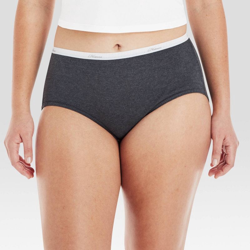 slide 3 of 4, Hanes Women's 6pk Cotton Ribbed Heather Brief Underwear - Colors May Vary 8, 6 ct