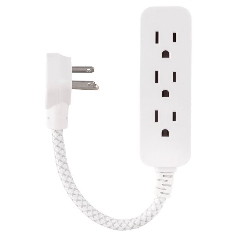 slide 1 of 7, Philips 3-Outlet Surge Protector with 1 Ft. Extension Cord, Gray and White, 1 ft