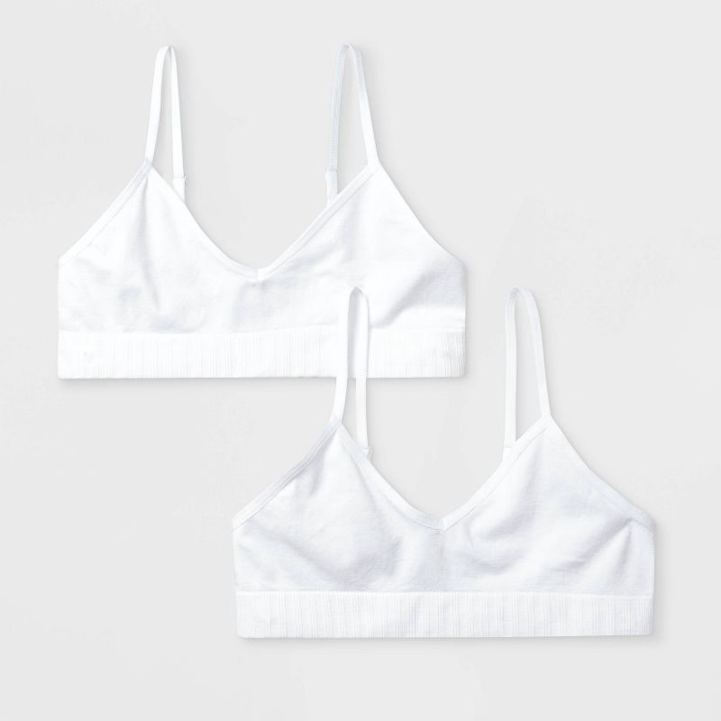 slide 1 of 2, Girls' 2pk Seamless Bra - Cat & Jack™ White L, 2 ct