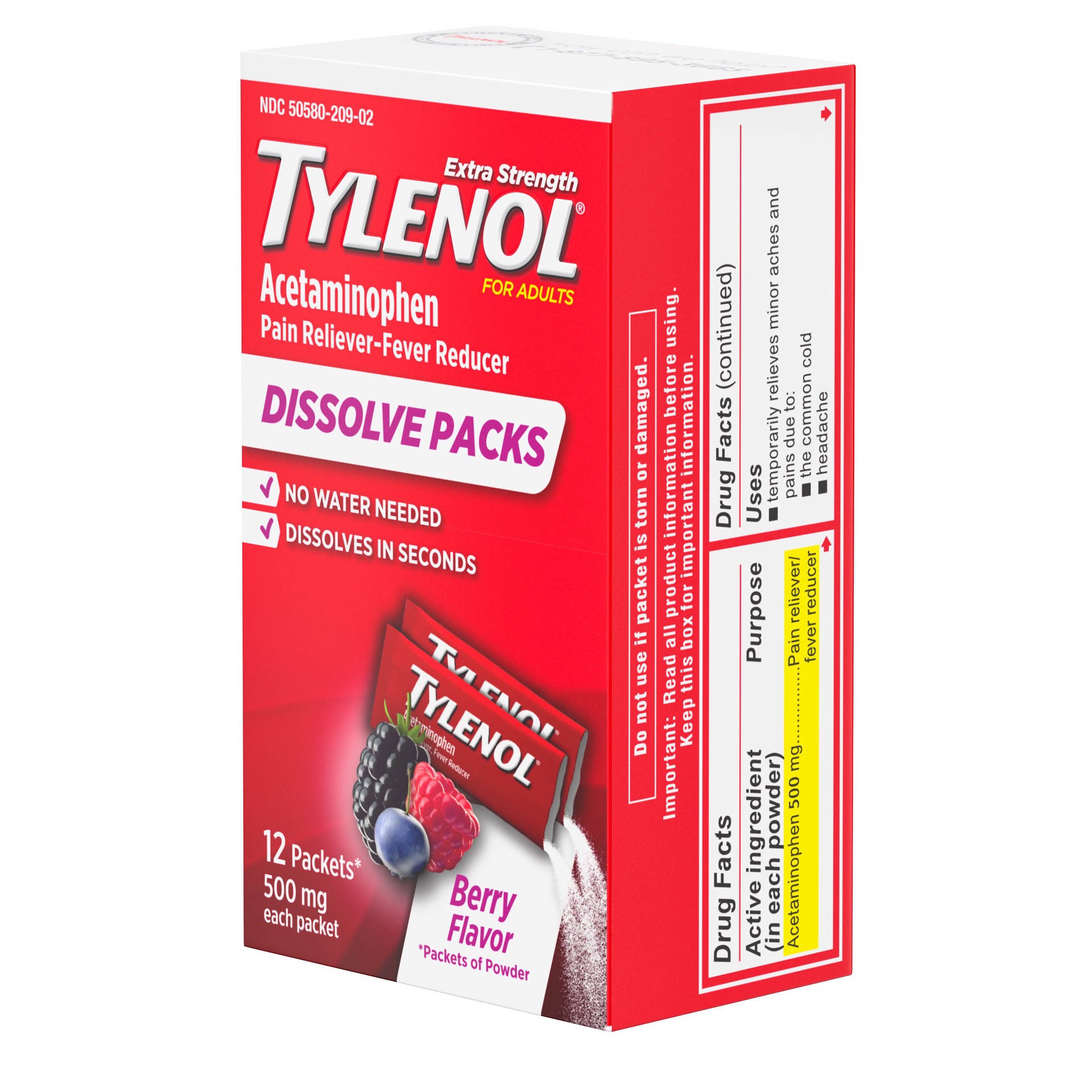 slide 9 of 9, Tylenol Acetaminophen Extra Strength Powder Pack - Berry - 12pk, 12 ct