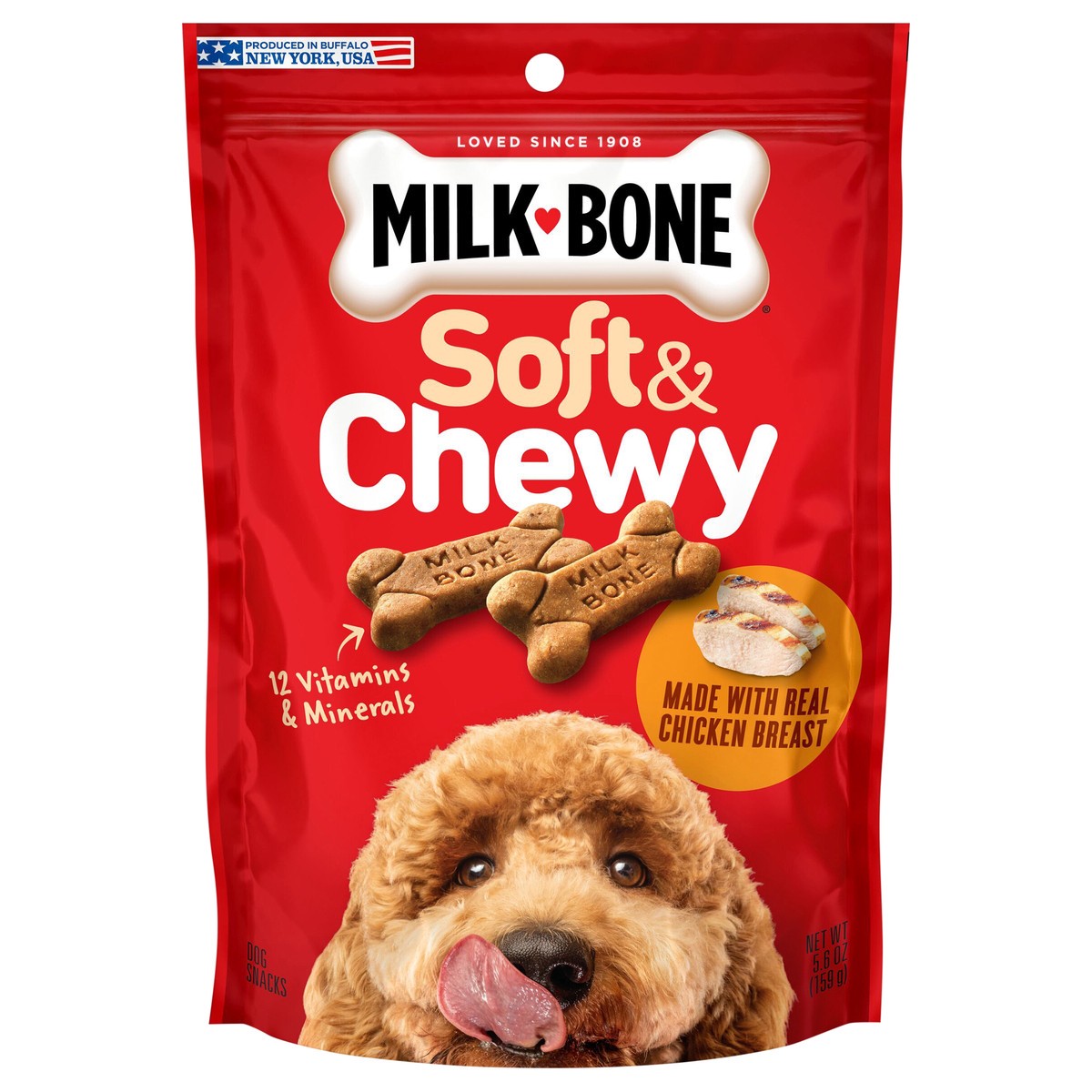slide 1 of 19, Milk-Bone Soft and Chewy Dog Treats, Chicken Recipe With Chicken Breast, 5.6oz bag, 5.6 oz