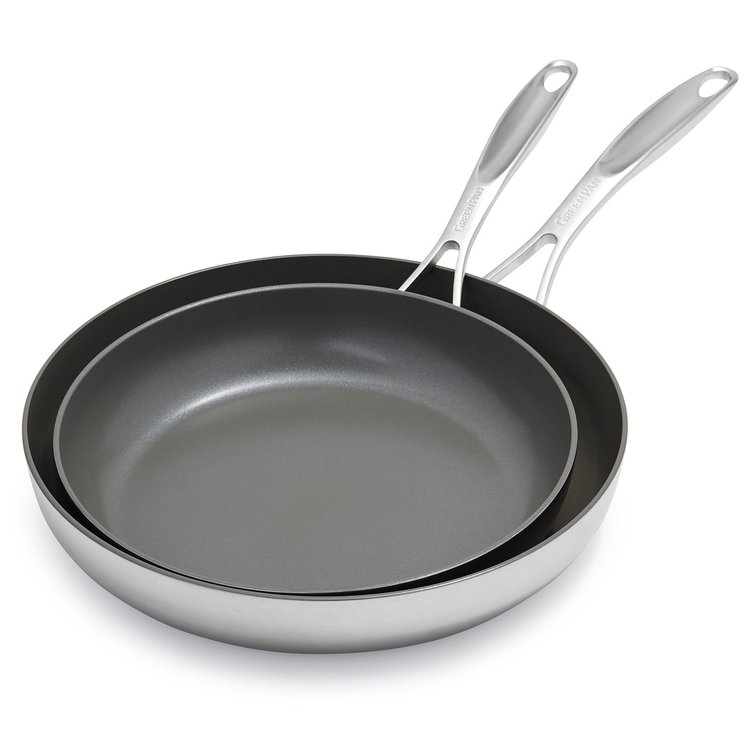 slide 1 of 1, GreenPan Diamond + Evershine Set of 2 Skillets, 9.5 in; 11 in