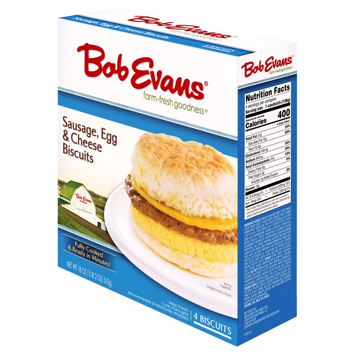 slide 3 of 9, Bob Evans Sausage, Egg & Cheese Biscuits, 18 oz