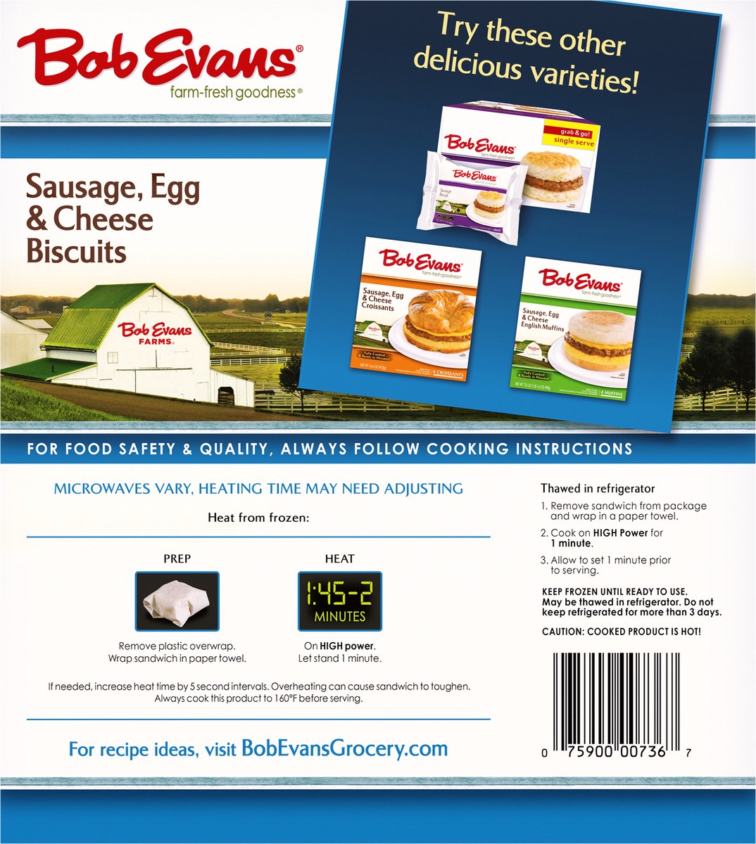 slide 5 of 9, Bob Evans Sausage, Egg & Cheese Biscuits, 18 oz