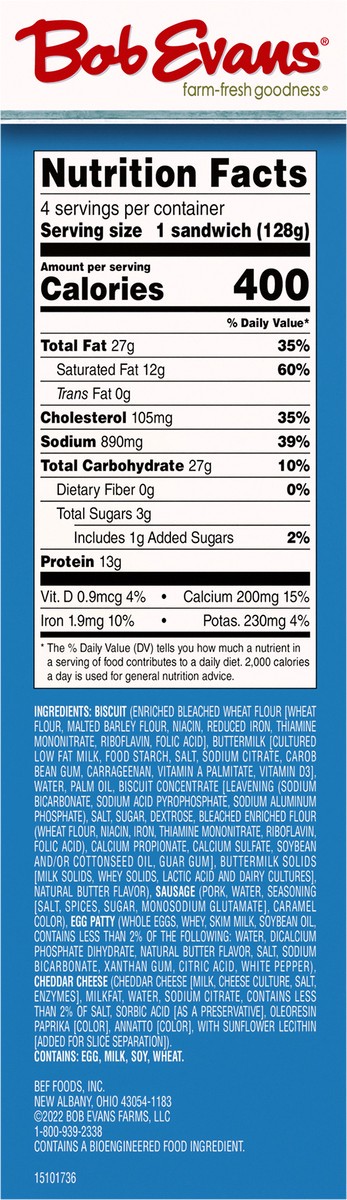 slide 8 of 9, Bob Evans Sausage, Egg & Cheese Biscuits, 18 oz