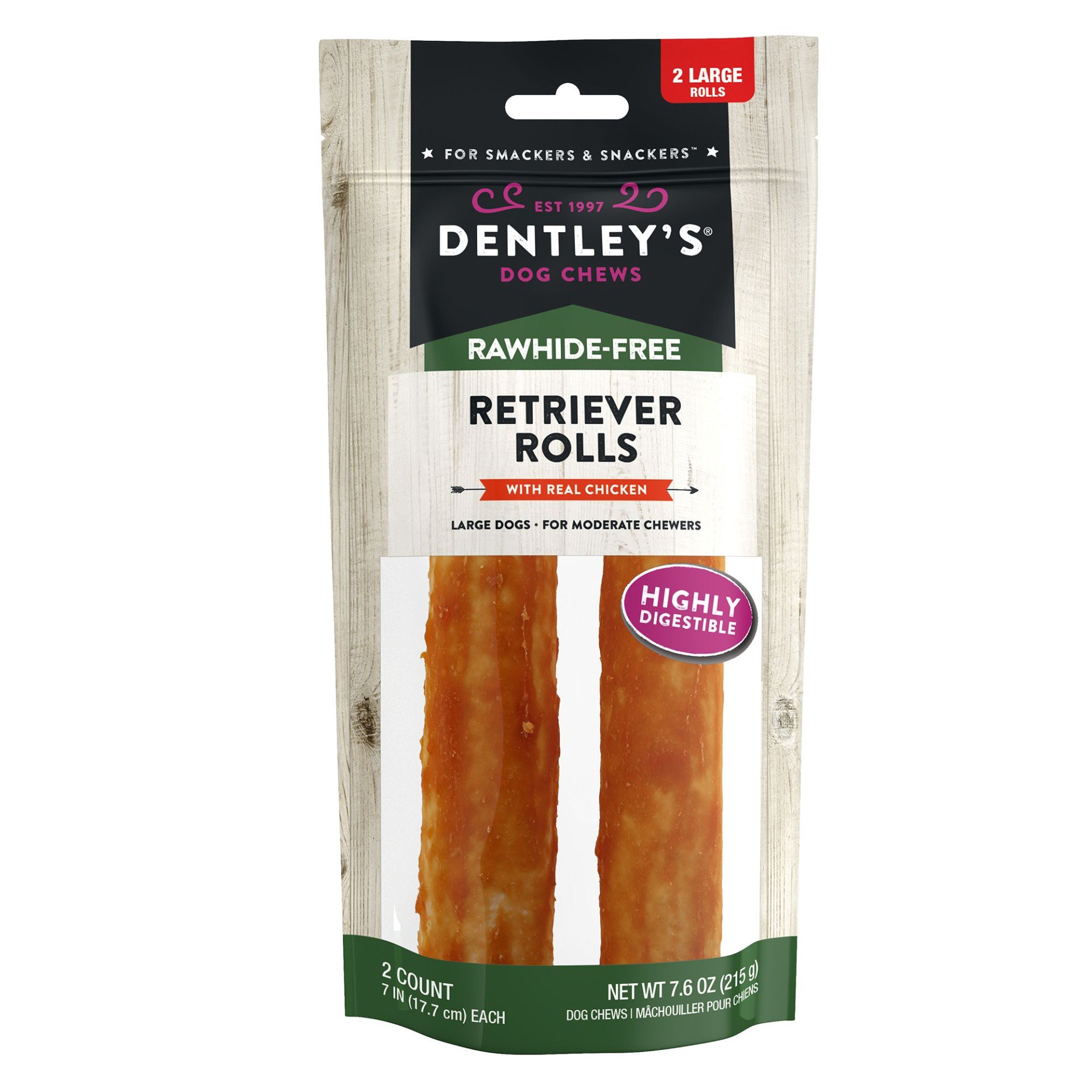 slide 1 of 1, Dentley's Rawhide-Free 7 Chicken Roll Dog Chew - 2 Count", LG