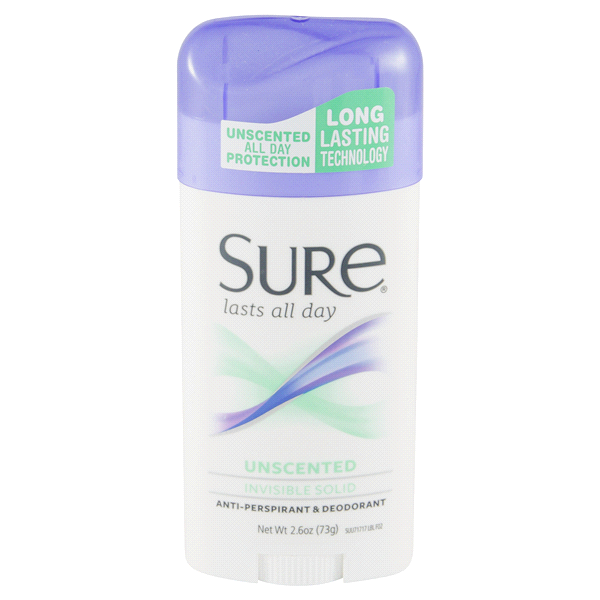 slide 1 of 1, Sure Anti-Perspirant & Deodorant Invisible Solid Unscented, 2.6 oz