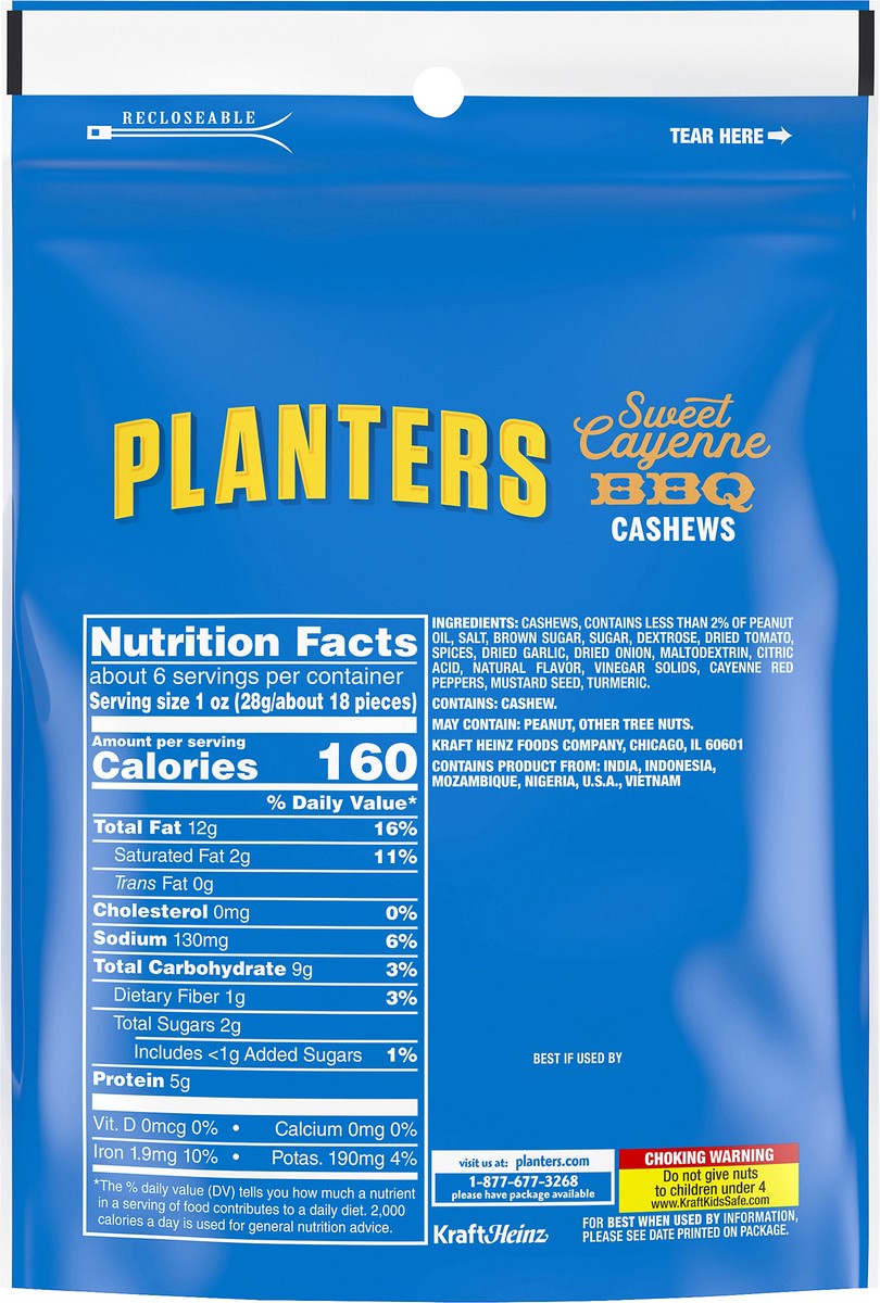 slide 10 of 10, Planters Sweet Cayenne BBQ Cashews, 6 oz Bag, 